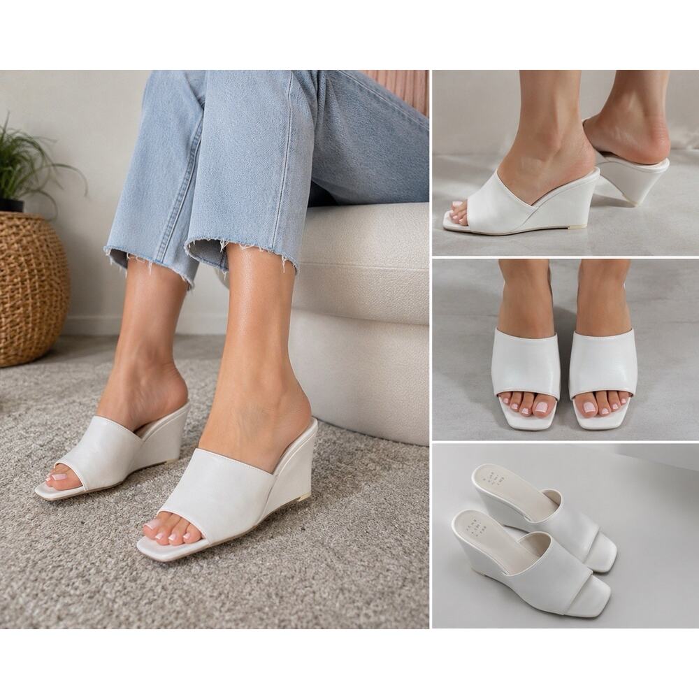 A New Day White Wedge Slide Sandals Size 7